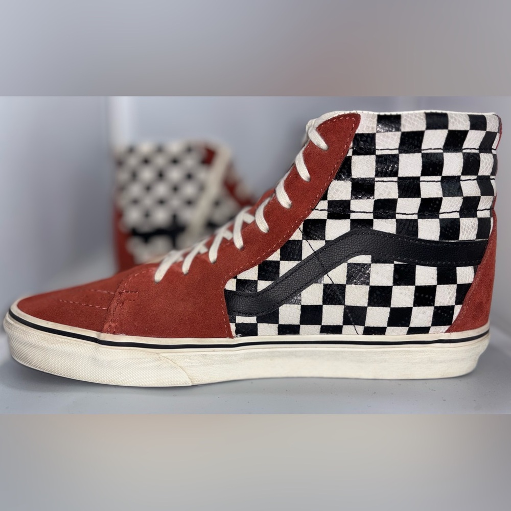 Vans Sk8-Hi Desert Snake Checkered Canvas Chili Suede Shoes Mens 10 women’s 11.5